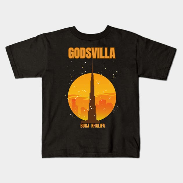 Gods Burj Khalifa Villa Nostalgic Skyscraper Kids T-Shirt by fantastic-designs